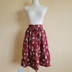 Modcloth | More Than Charming Burgundy Raccoon Print Skirt